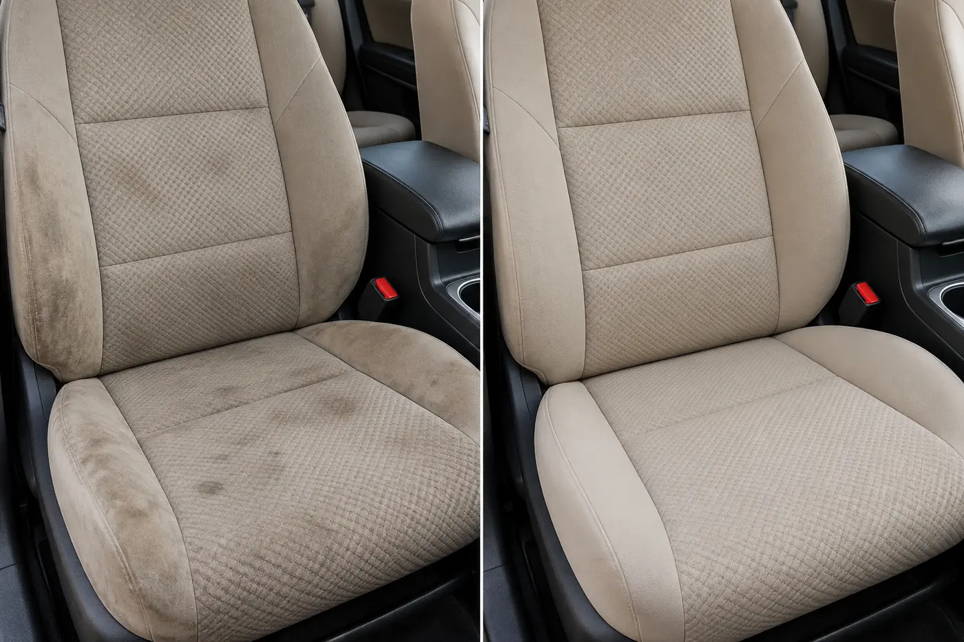 Comparação de banco automotivo antes e depois da higienização