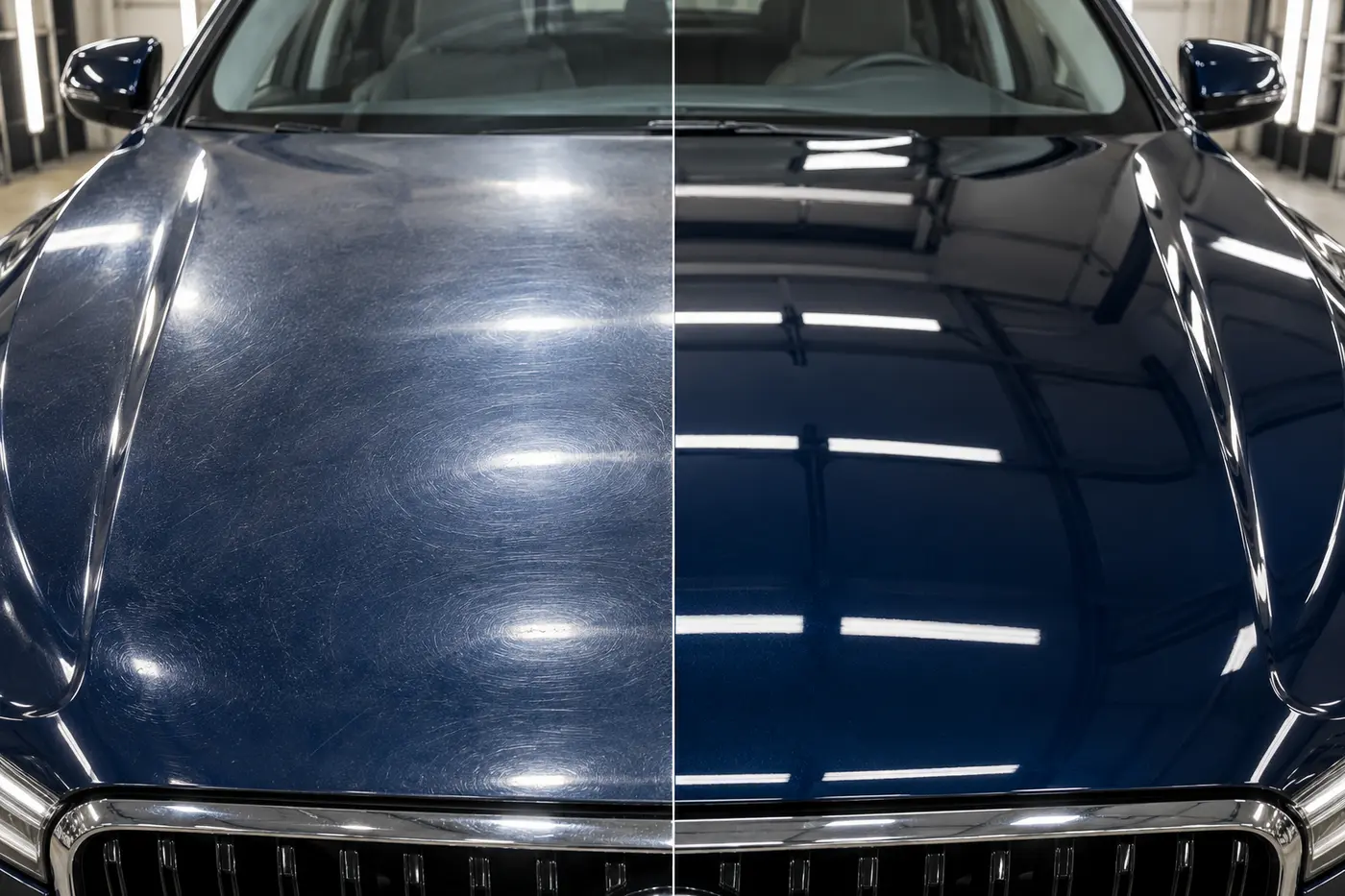 Comparação da pintura antes e depois do polimento